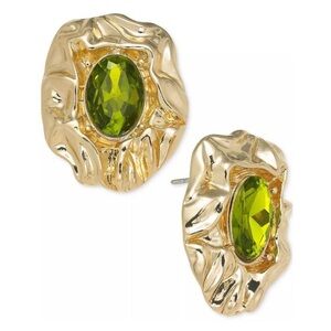 I.N.C International Concepts Gold-Tone Green Stone Hammered Flower Stud Earrings